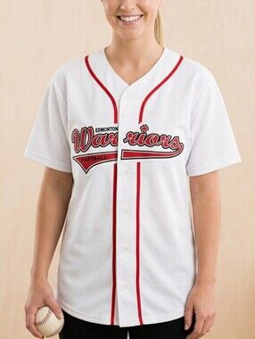 EDMONTON WARRIORS Baseball Fastball Jersey, White with Red Detail, Size Small